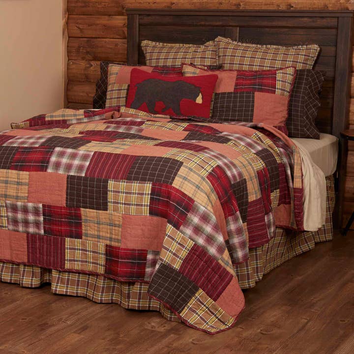 Crimson & Espresso Patchwork Quilt — King