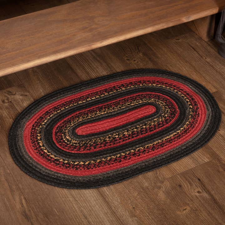 Red & Black Braided Oval Rug — 20 × 30