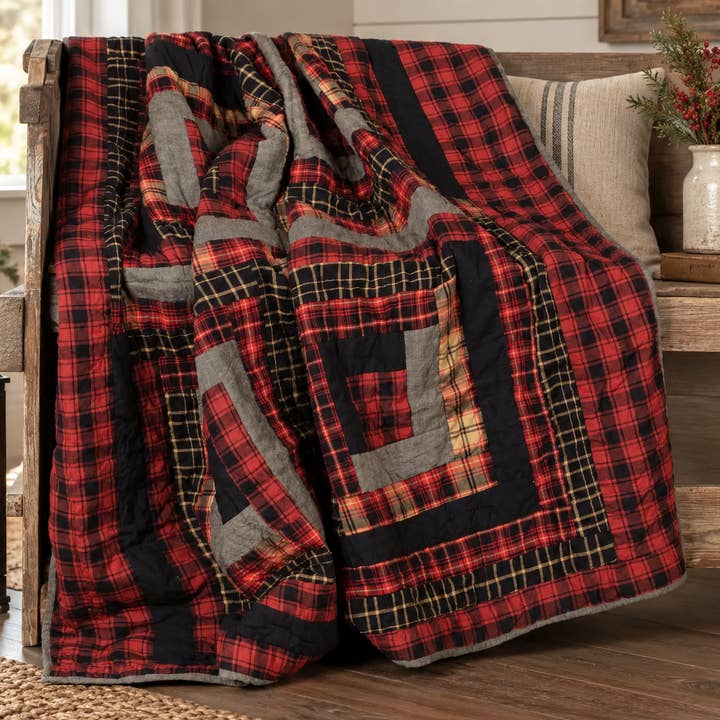 Red Plaid Log Cabin Quilted Throw — 55 × 70