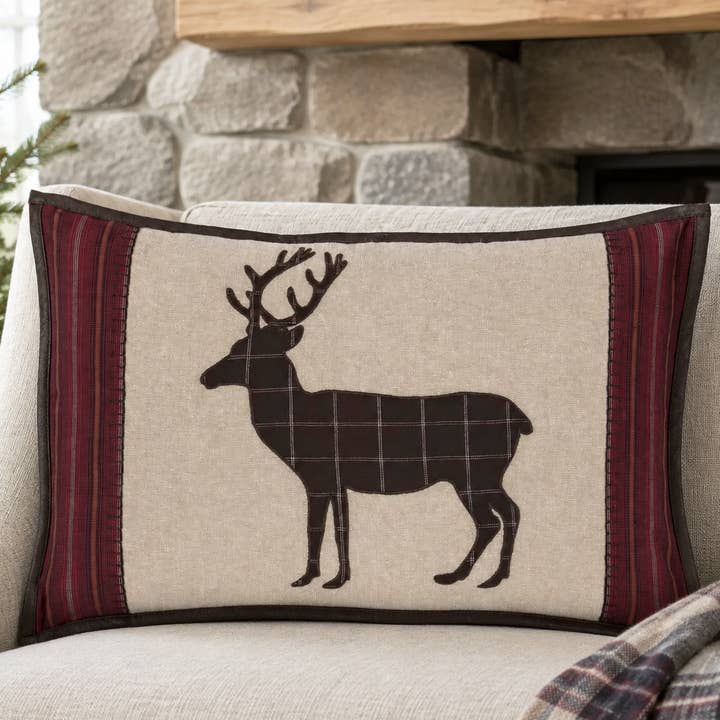 Windowpane Deer Appliqué Pillow — 14 × 22