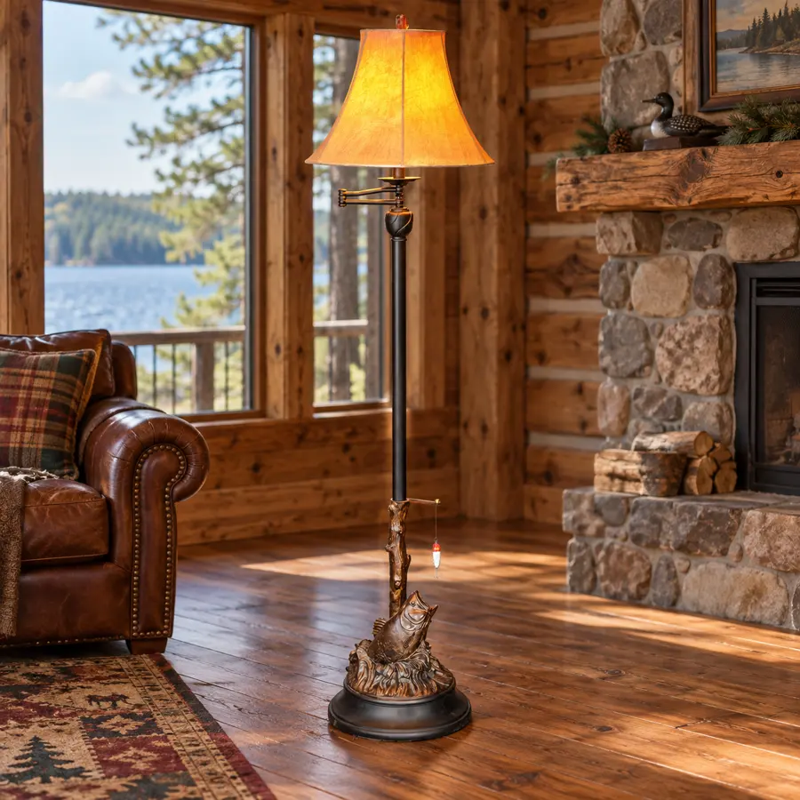 Basswater Floor Lamp in a rustic cabin