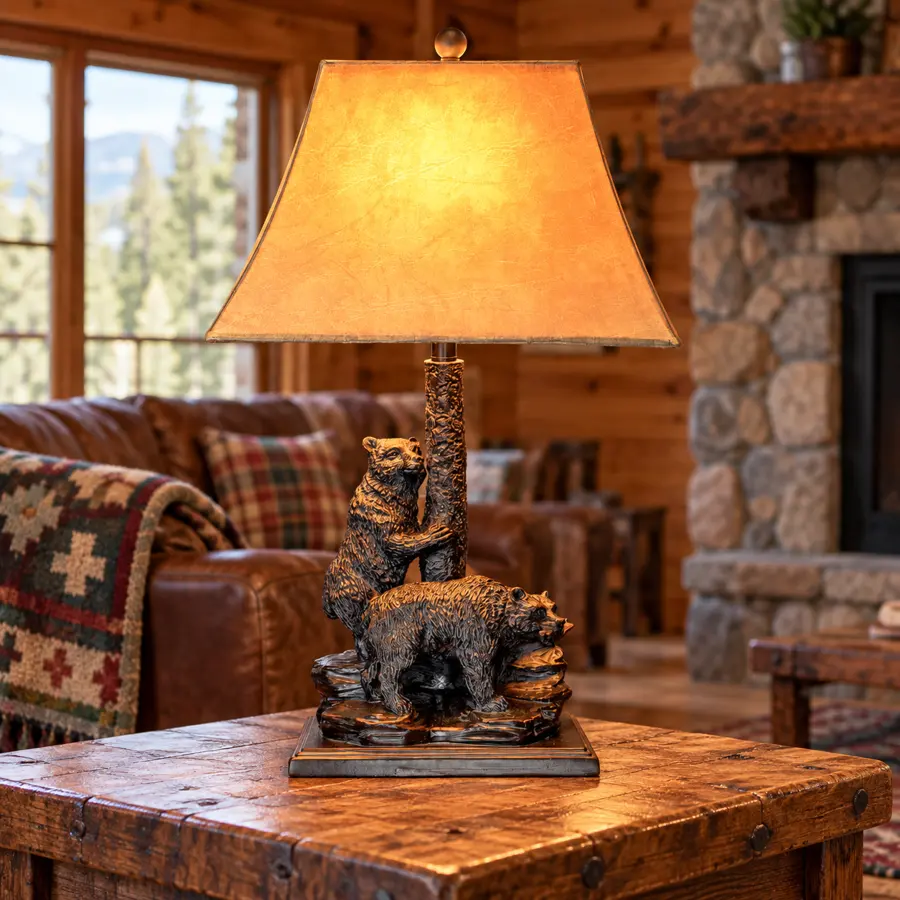 Bear Hollow Table Lamp in a rustic cabin