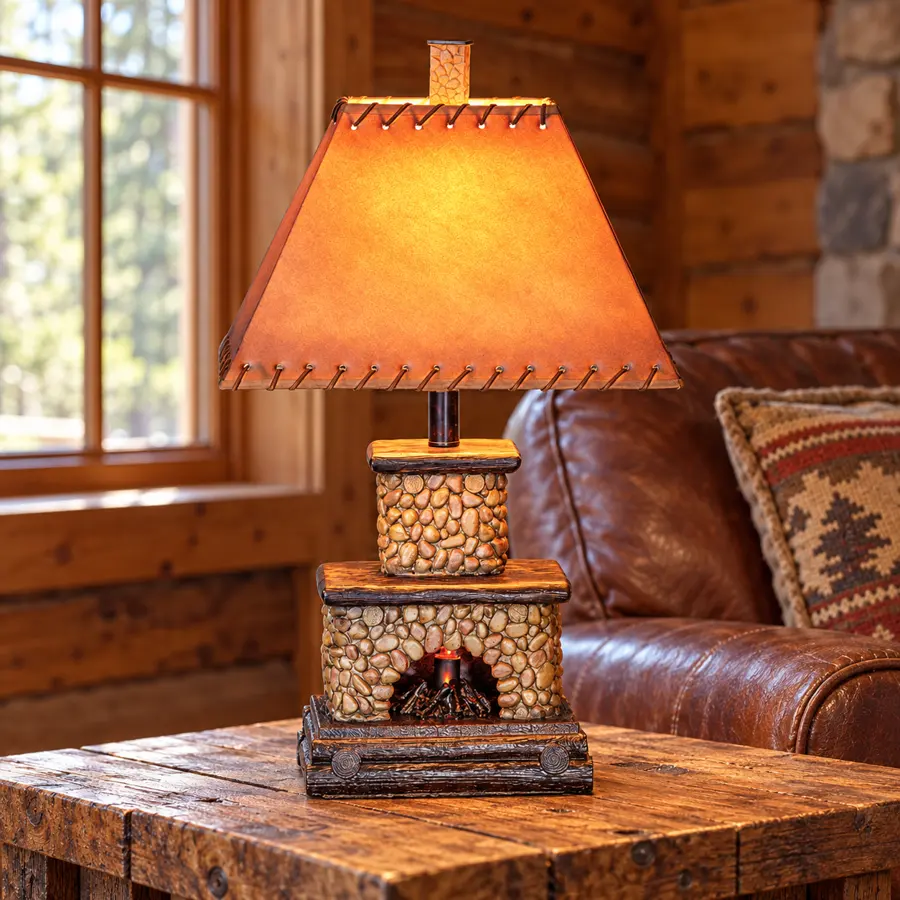 Hearthstone Cabin Table Lamp in a rustic cabin