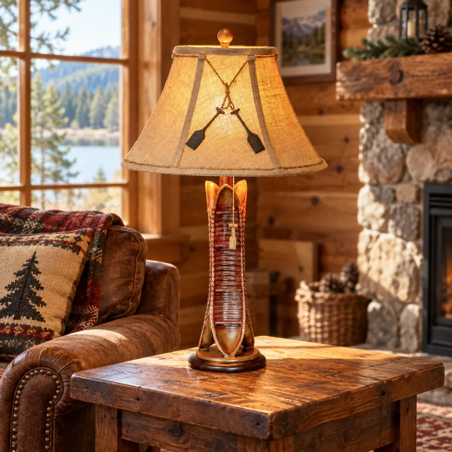 Canoe Cove Table Lamp in a rustic cabin