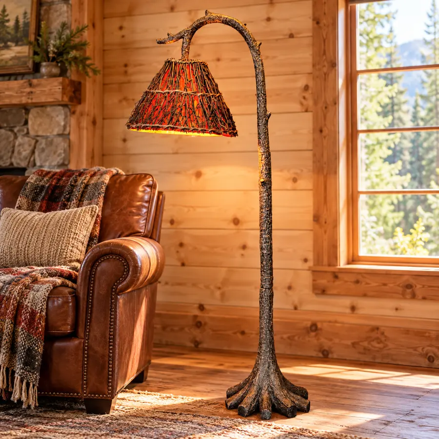 Forest Reach Floor Lamp in a rustic cabin