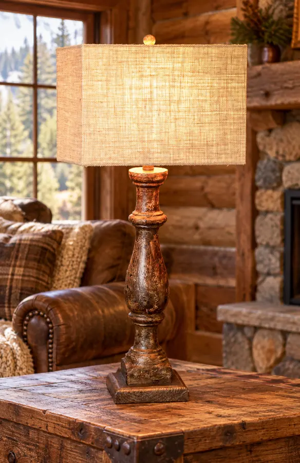 Walnut Hearth Balustrade Table Lamps — Set of 2 in a rustic cabin