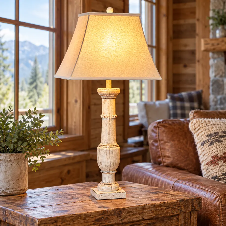 Whitehaven Balustrade Table Lamps — Set of 2 in a rustic cabin