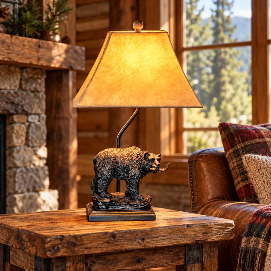 Bear Creek Table Lamp in a rustic cabin
