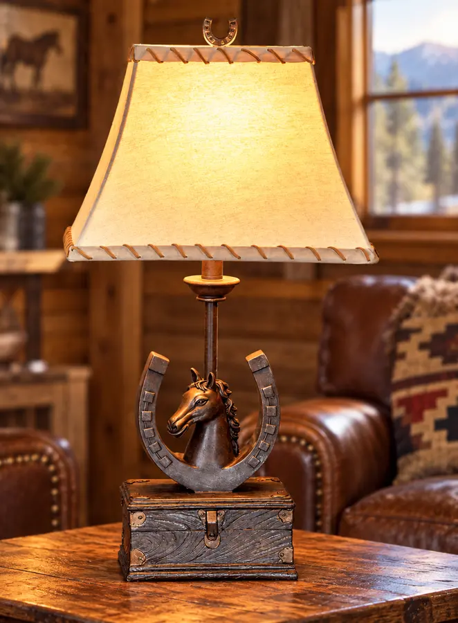 Lucky Trail Horse Table Lamps — Set of 2 in a rustic cabin