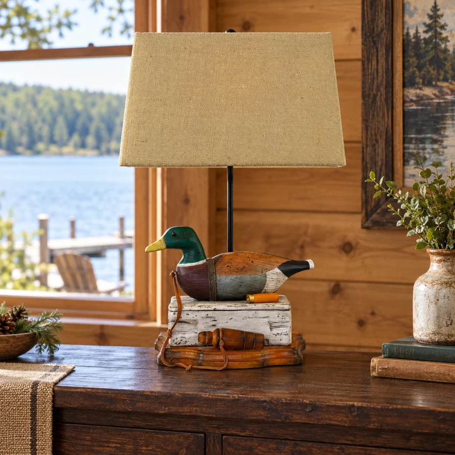 Mallard Decoy Table Lamp in a cabin