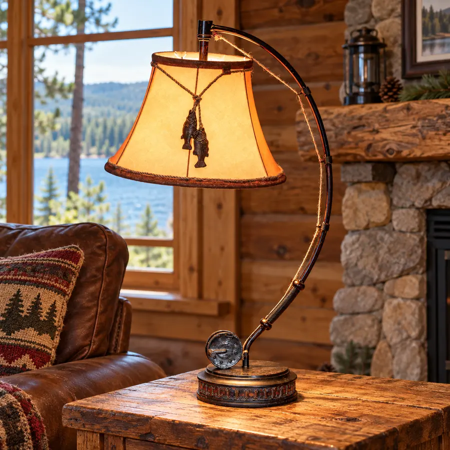 Casting Cove Table Lamp in a rustic cabin